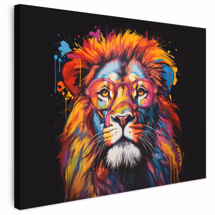 Leinwandbild - Graffiti - Löwe - Brille - Schwarz