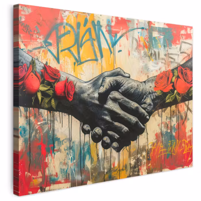 Leinwandbild - Graffiti - Rosen - Hände - Straßenkunst - Banksy