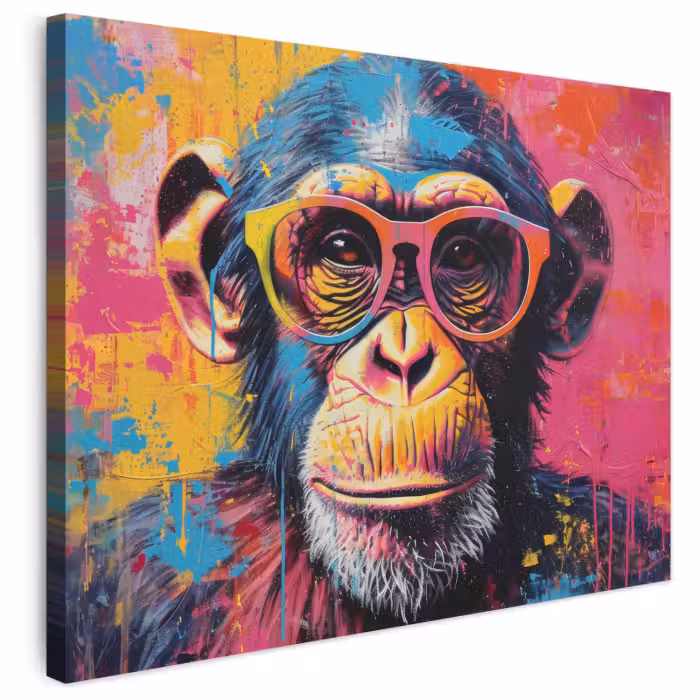 Leinwandbild - Graffiti - Schimpanse - Affe - Brille - Farbenfroh