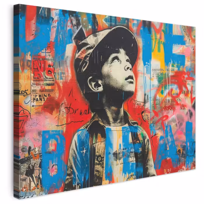 Leinwandbild - Graffiti - Vintage - Junge - Straßenkunst - Neon - Banksy