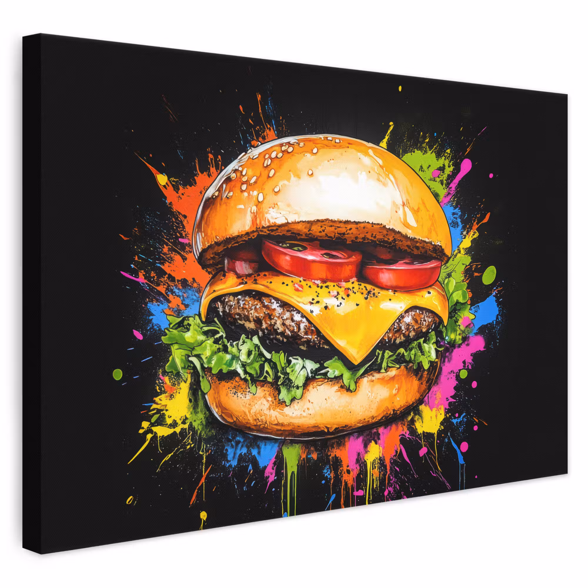 Leinwandbild - Hamburger - Graffiti - Farbe - Bunt - Essen - Abstrakt