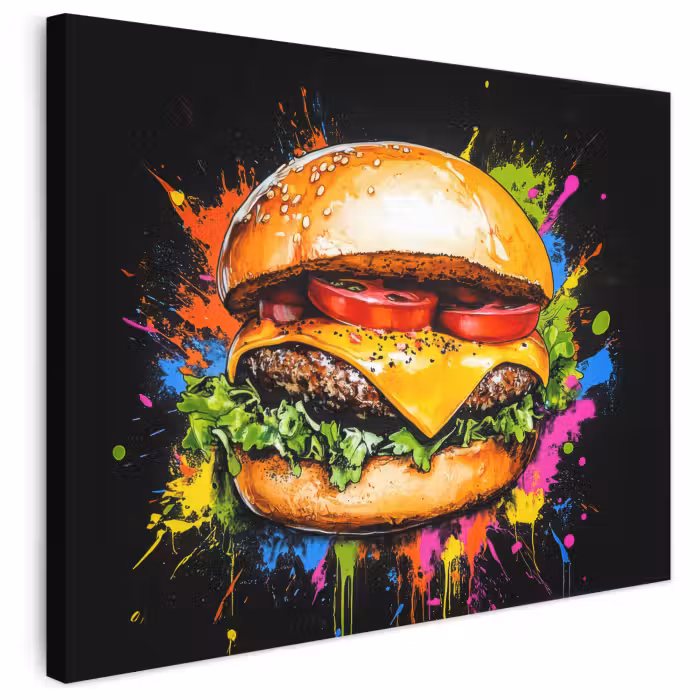 Leinwandbild - Hamburger - Graffiti - Farbe - Bunt - Essen - Abstrakt