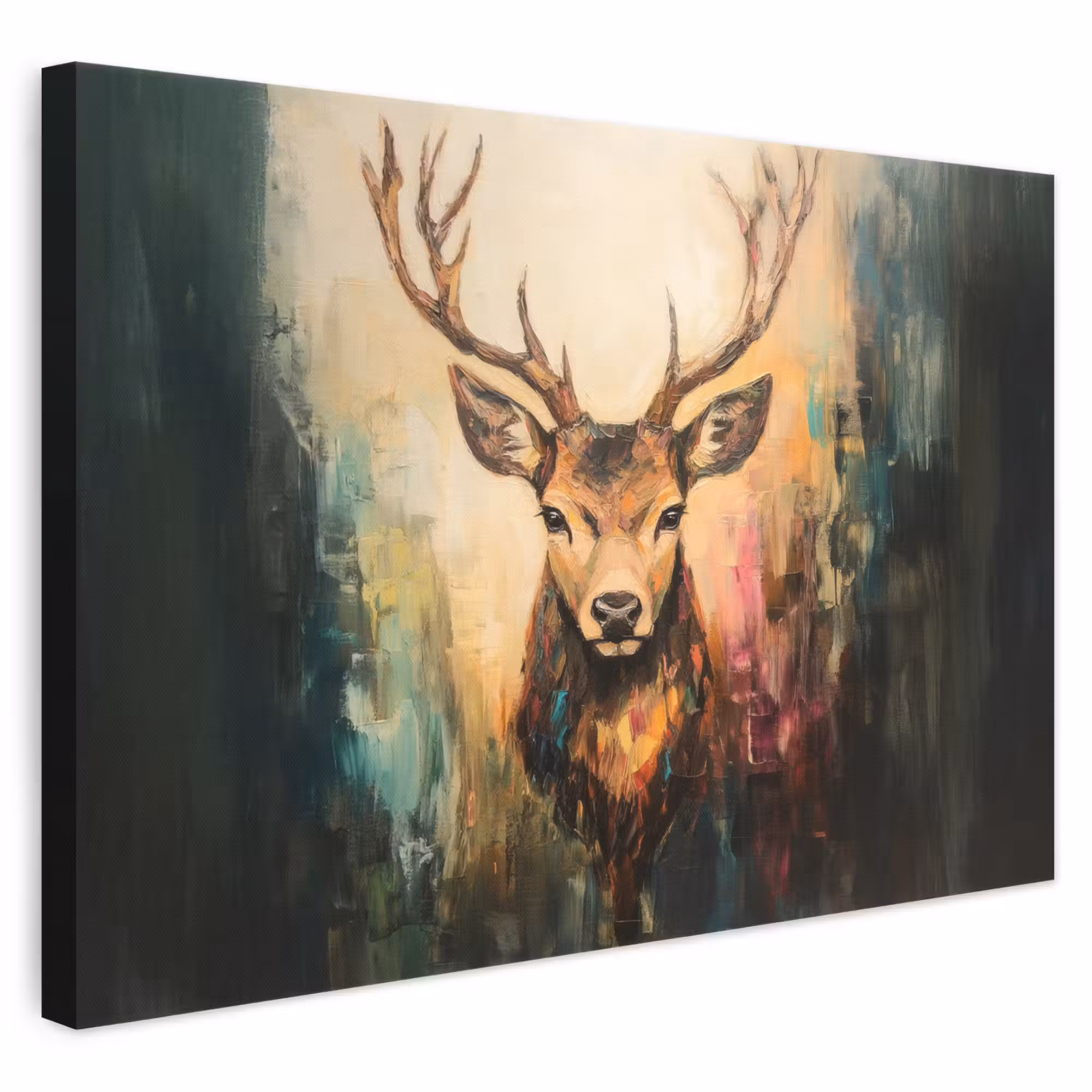 Leinwandbild - Hirsch - Gemalt - Geweih - Braun
