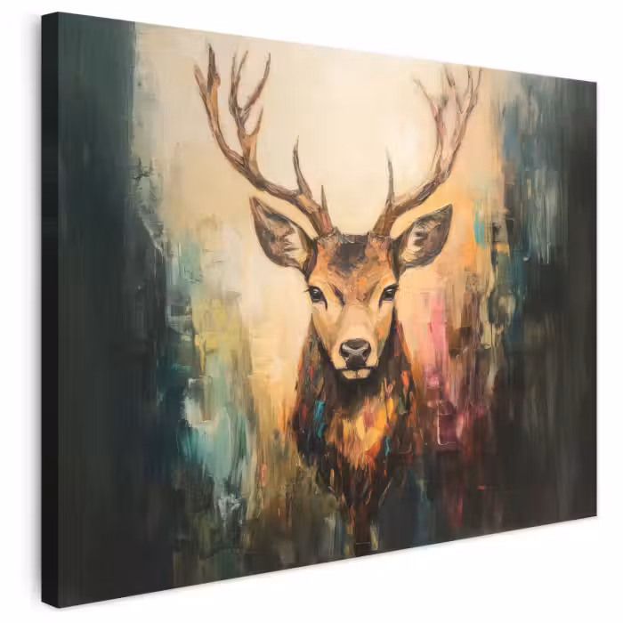 Leinwandbild - Hirsch - Gemalt - Geweih - Braun