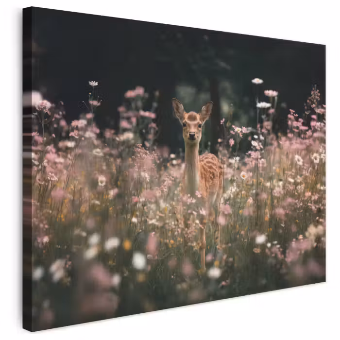 Leinwandbild - Hirsche - Wildblumen - Wald