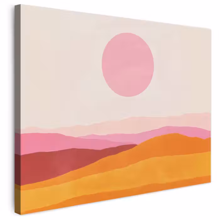 Leinwandbild - Hügel - Orange - Sonne - Abstrakt