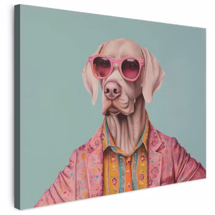 Leinwandbild - Hund - Hemd - Blumen - Brille