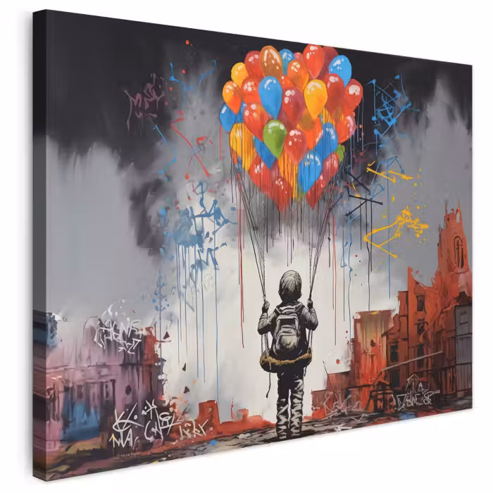 Leinwandbild - Junge - Luftballons - Bauwerke - Kunst