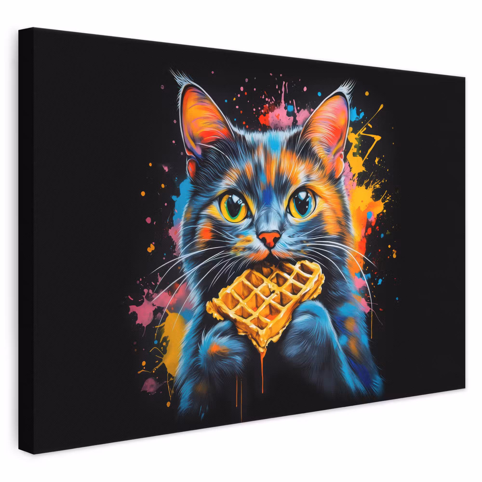 Leinwandbild - Katze - Graffiti - Bunt - Waffel - Essen