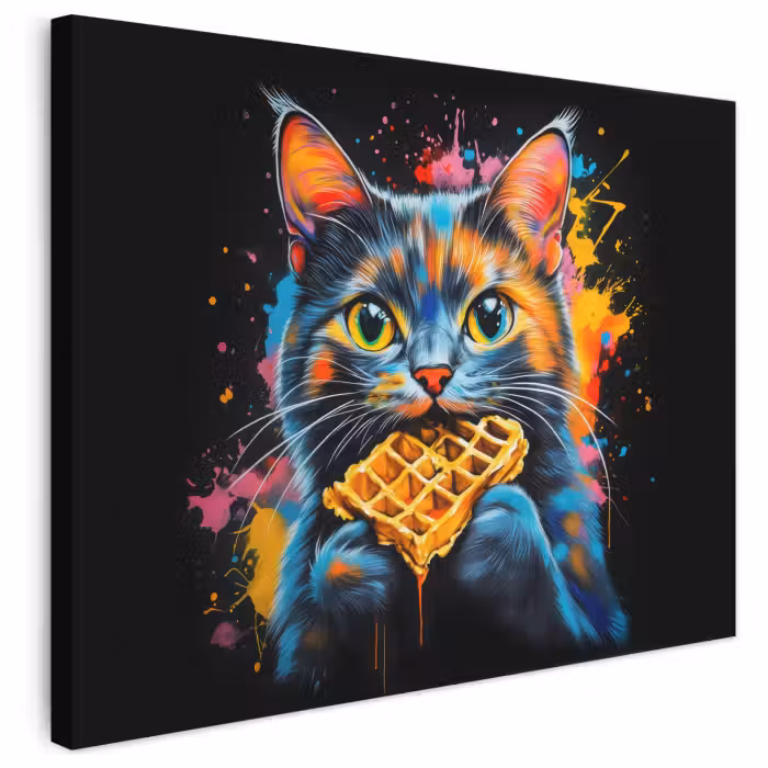 Leinwandbild - Katze - Graffiti - Bunt - Waffel - Essen