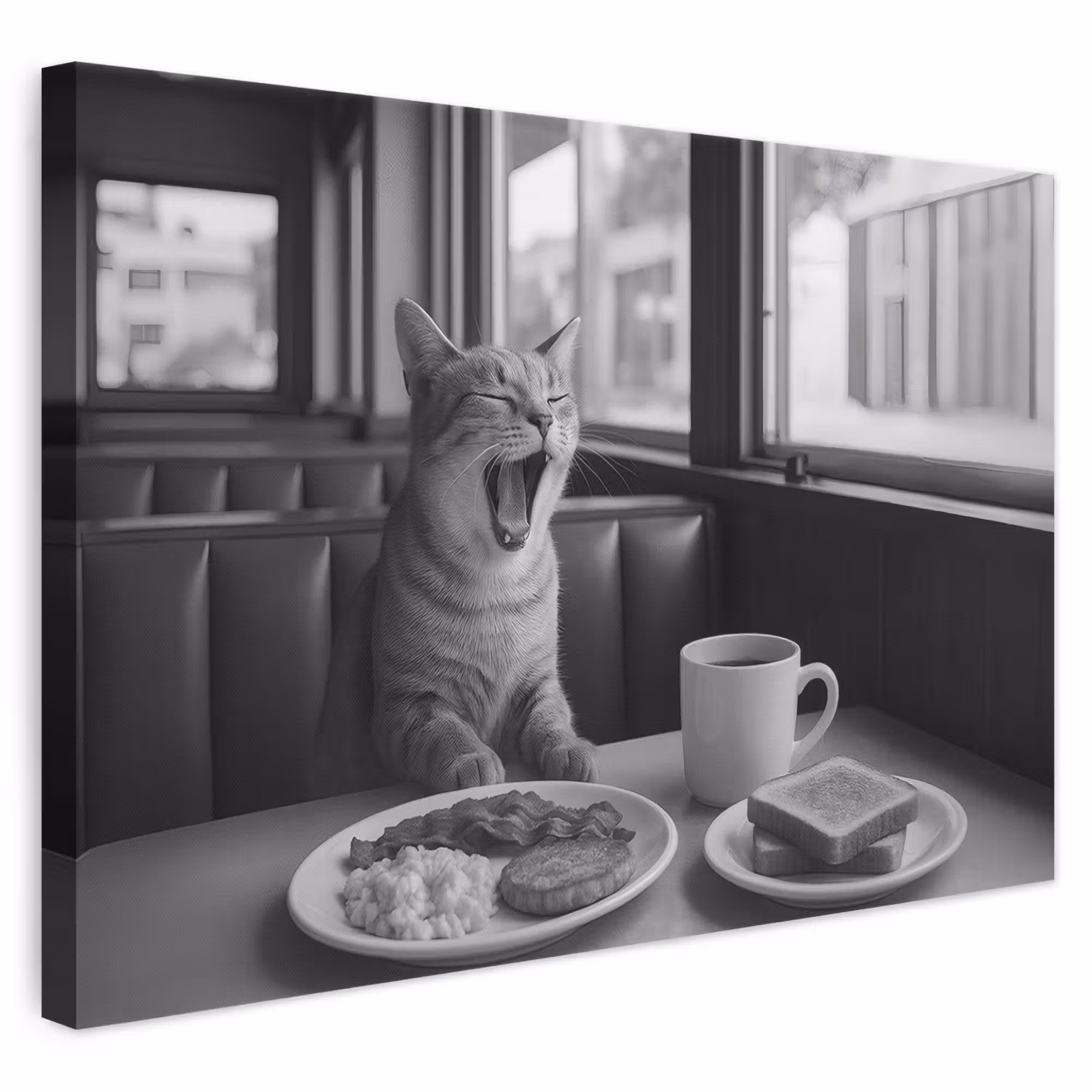 Leinwandbild - Katze - Kaffee - Brot - Schwarz