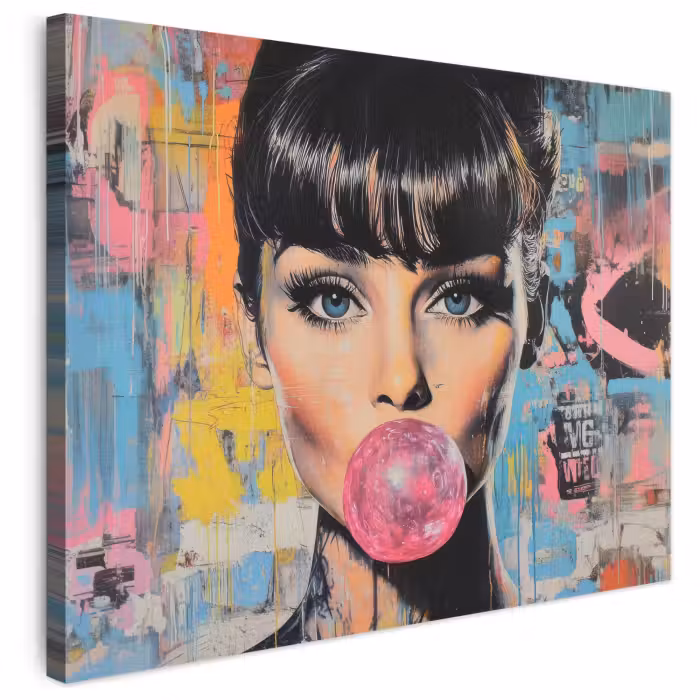 Leinwandbild - Kaugummi - Frau - Pinselstriche - Modern