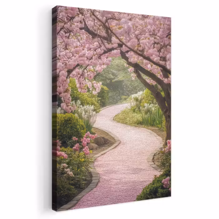 Leinwandbild - Kirschblüte - Natur - Sakura - Weg - Japanischer Garten