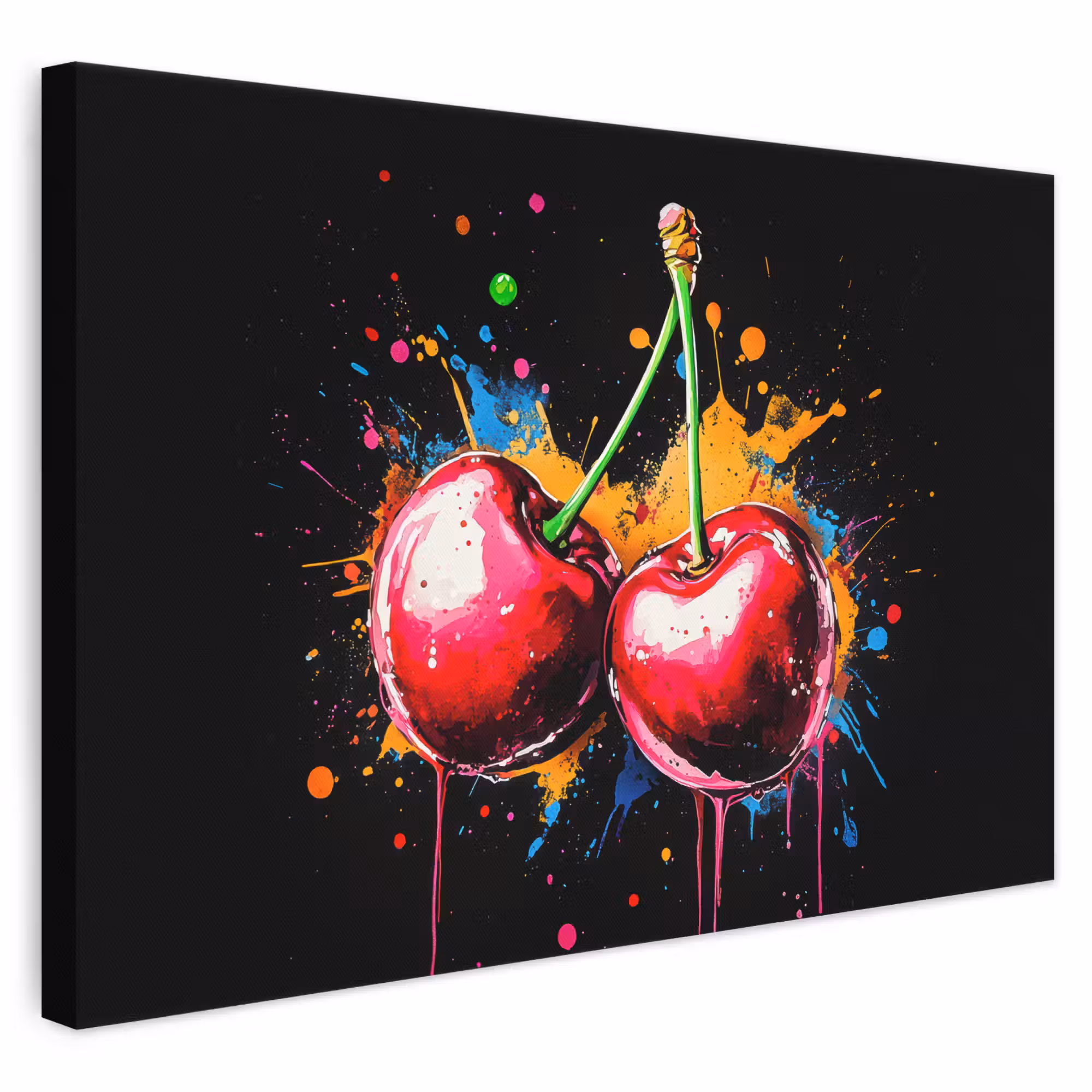 Leinwandbild - Kirschen - Obst - Graffiti - Farbe - Abstrakt - Modern - Farbenfroh