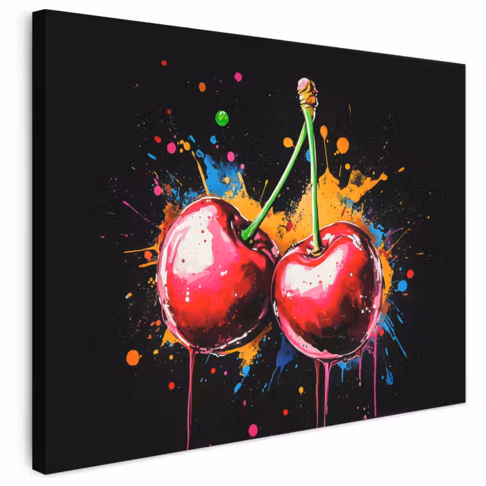 Leinwandbild - Kirschen - Obst - Graffiti - Farbe - Abstrakt - Modern - Farbenfroh