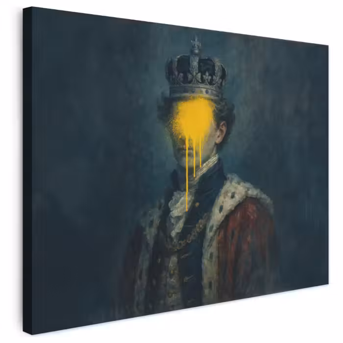 Leinwandbild - König - Porträt - Tropfende gelbe Farbe