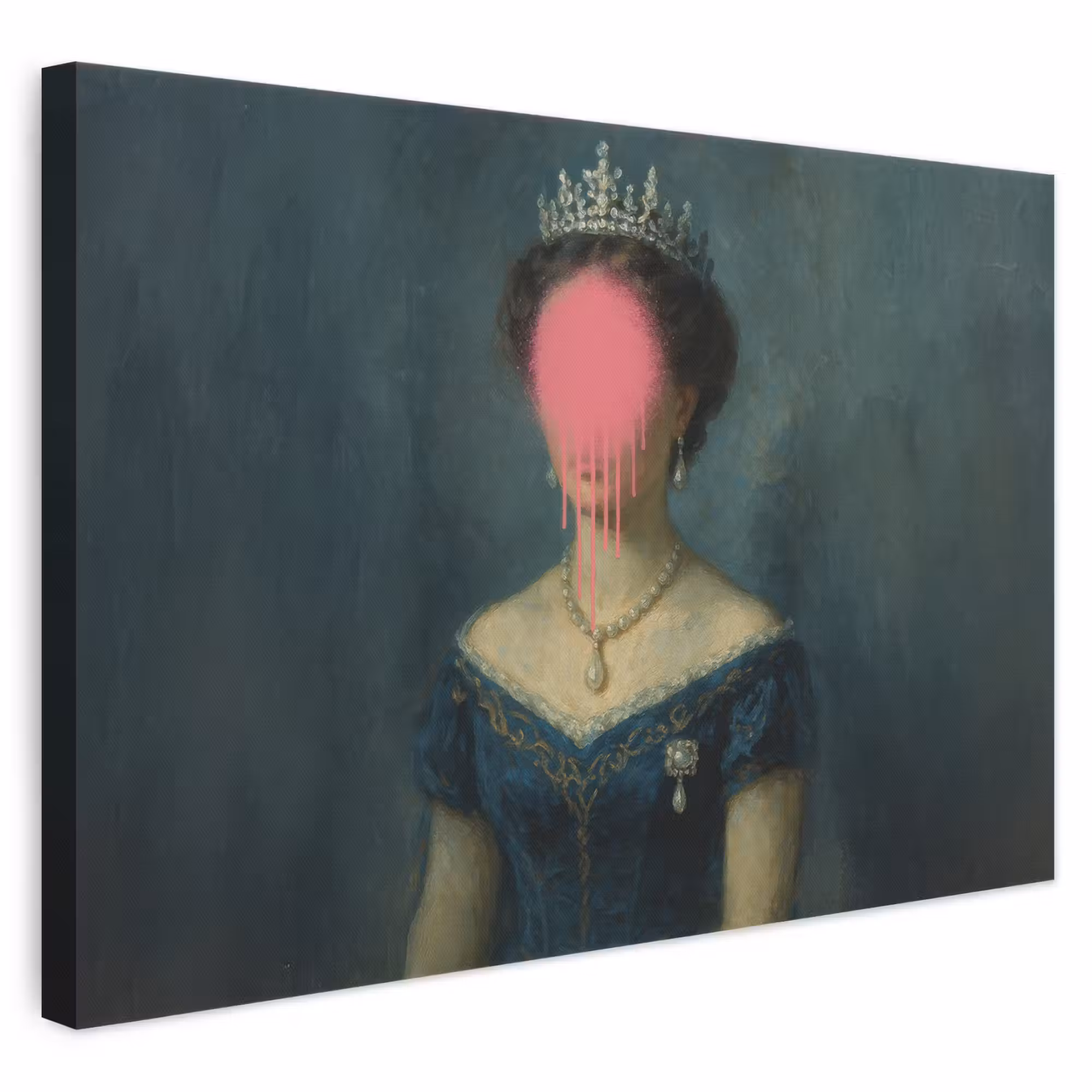 Leinwandbild - Krone - Rosa tropfende Farbe - Porträt