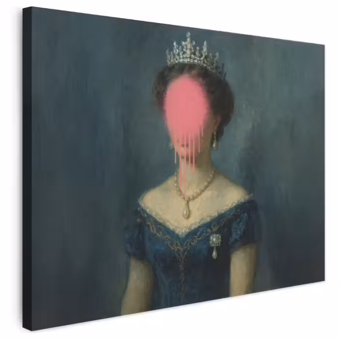 Leinwandbild - Krone - Rosa tropfende Farbe - Porträt