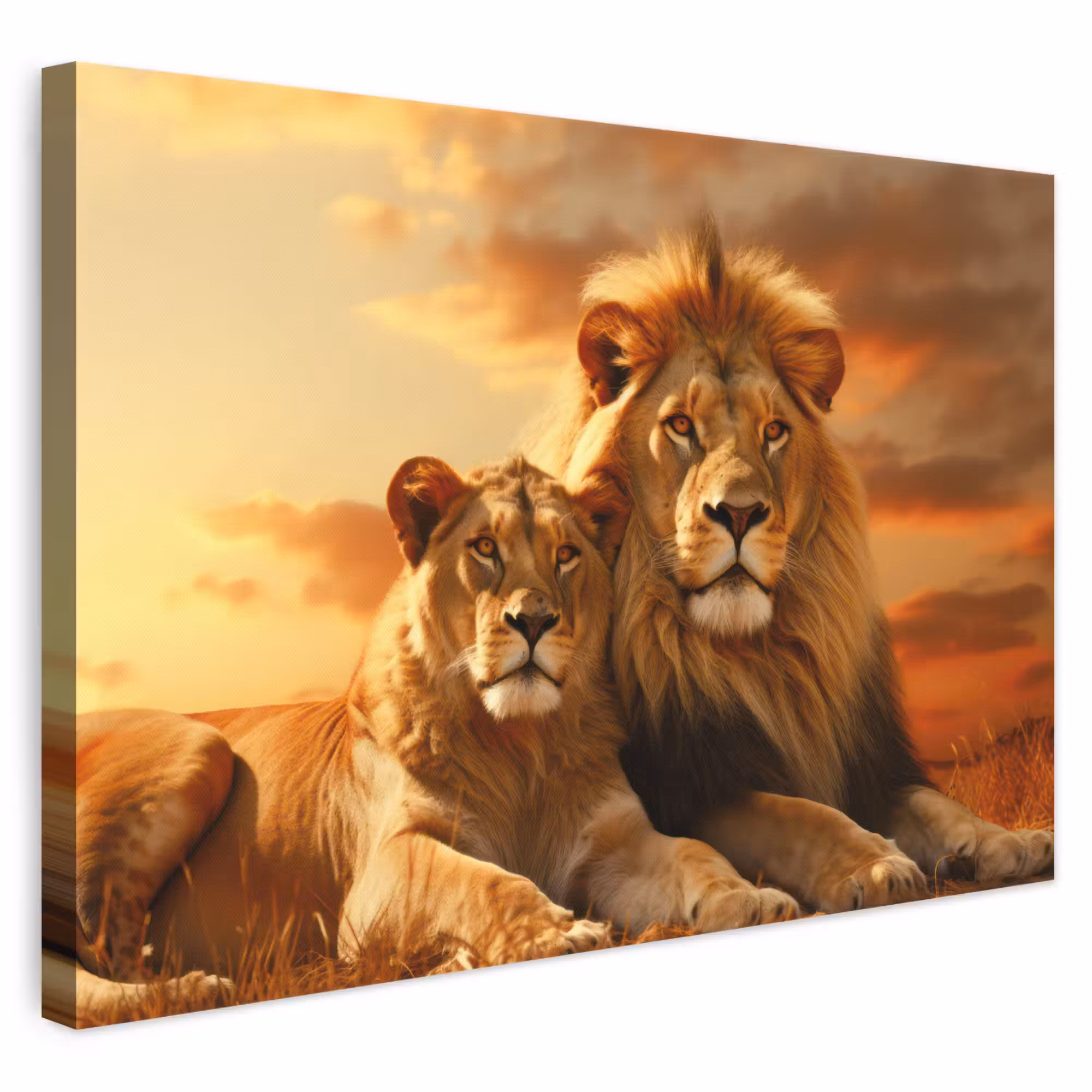 Leinwandbild - Löwen - Sonnenuntergang - Afrika - Savanne - Tiere