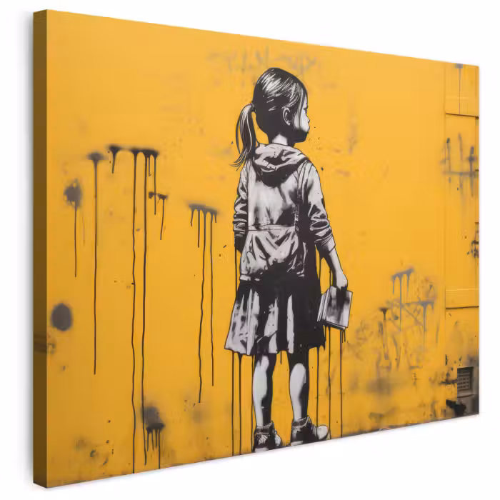Leinwandbild - Mädchen - Buch - Gelbe Wand - Graffiti