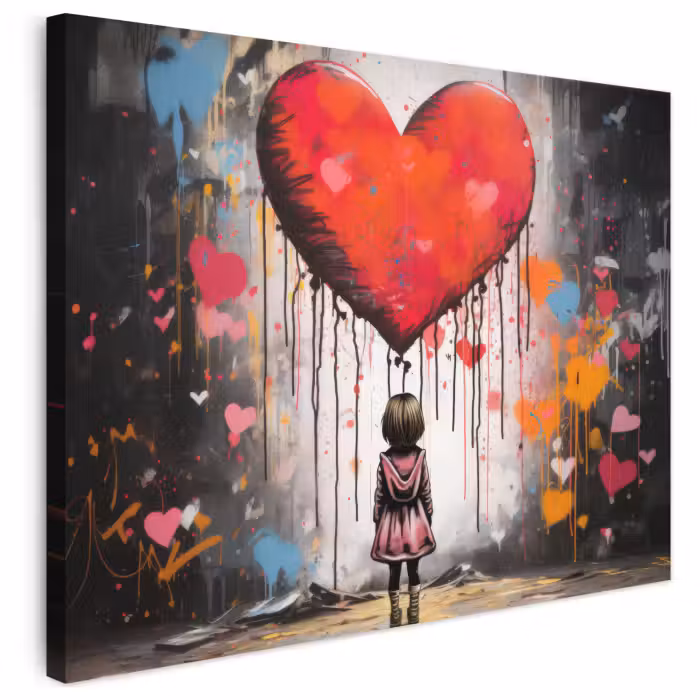 Leinwandbild - Mädchen - Herz - Graffiti - Kunst - Rot