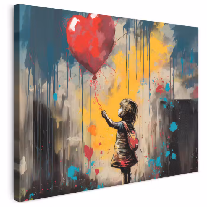 Leinwandbild - Mädchen - Luftballon - Herz - Graffiti