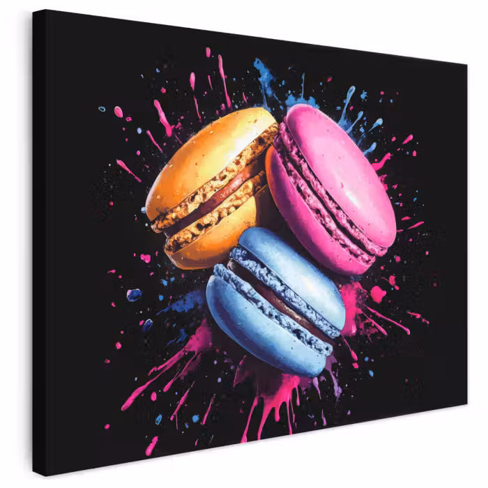 Leinwandbild - Makronen - Dessert - Graffiti - Bunt - Rosa - Blau - Gelb