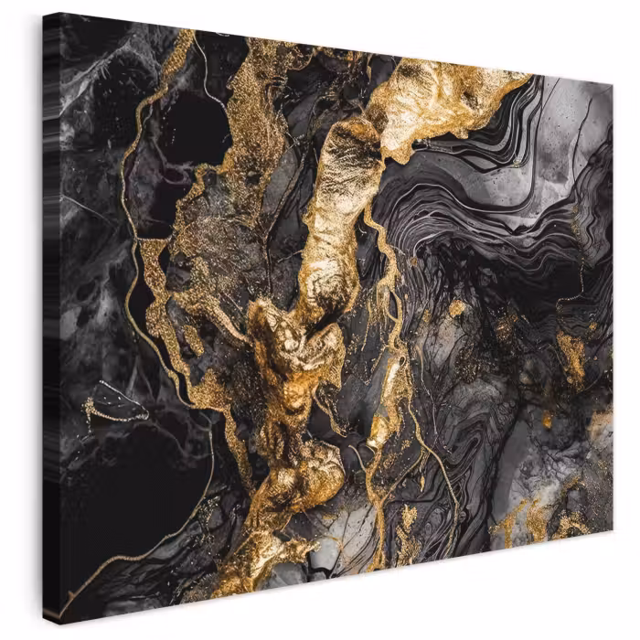 Leinwandbild - Marmor - Schwarz - Gold - Abstrakt