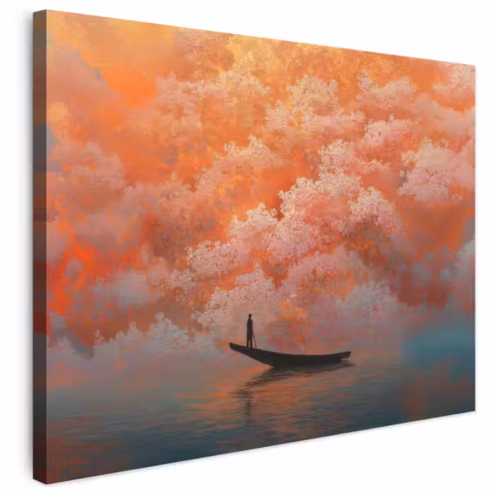 Leinwandbild - Meer - Boot - Wolken - Orange