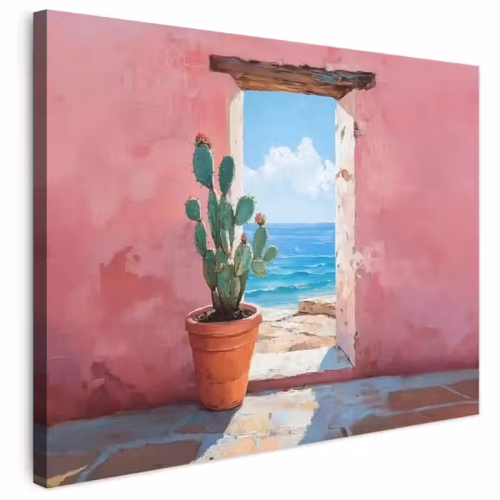 Leinwandbild - Meer - Rosa - Kaktus