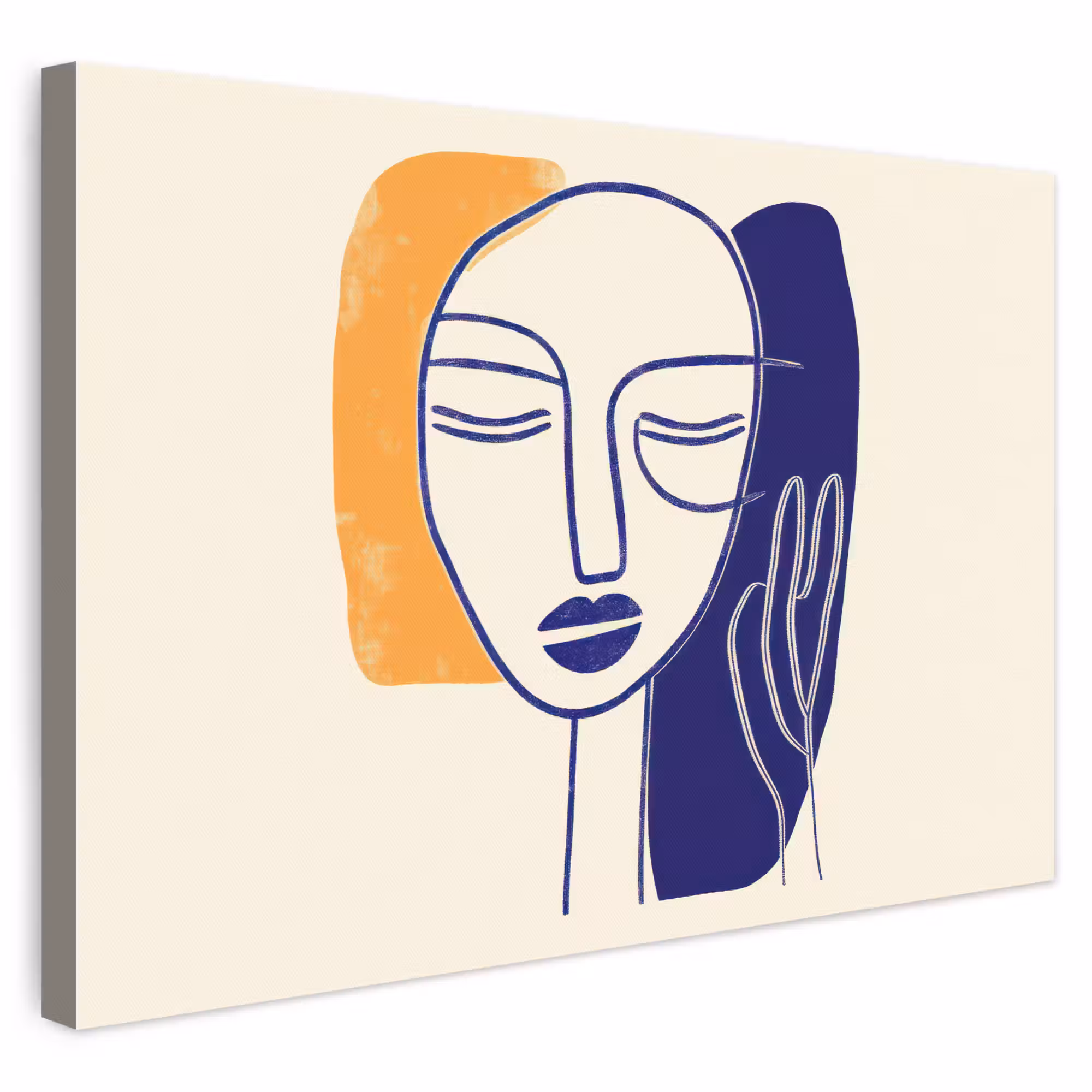 Leinwandbild - Minimalistisch - Gesicht - Hand - Orange - Blau