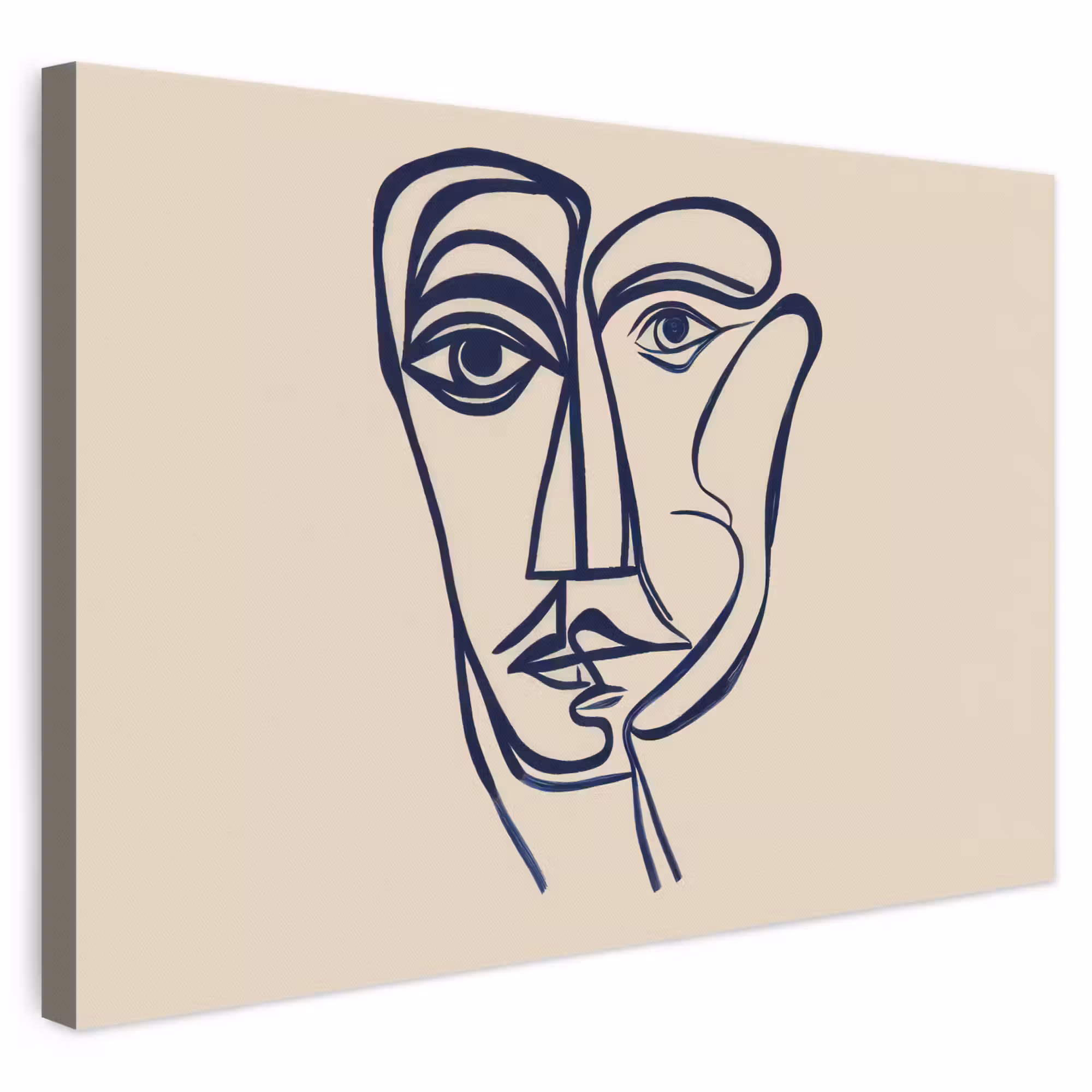 Leinwandbild - Minimalistisch - Linien-Illustration - Beige - Dunkelblau