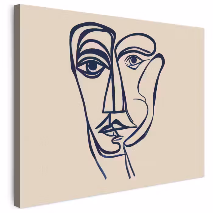 Leinwandbild - Minimalistisch - Linien-Illustration - Beige - Dunkelblau