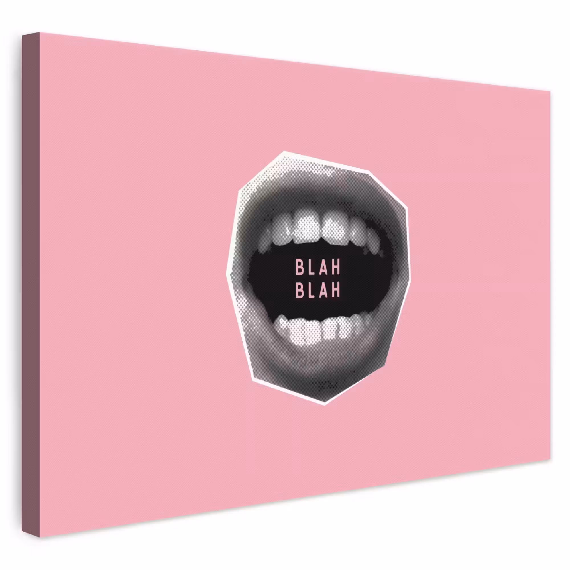 Leinwandbild - Mund - BLAH BLAH - Rosa