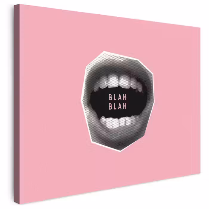 Leinwandbild - Mund - BLAH BLAH - Rosa