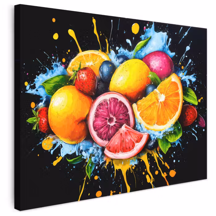 Leinwandbild - Obst - Graffiti - Bunt - Orange - Erdbeere - Abstrakt