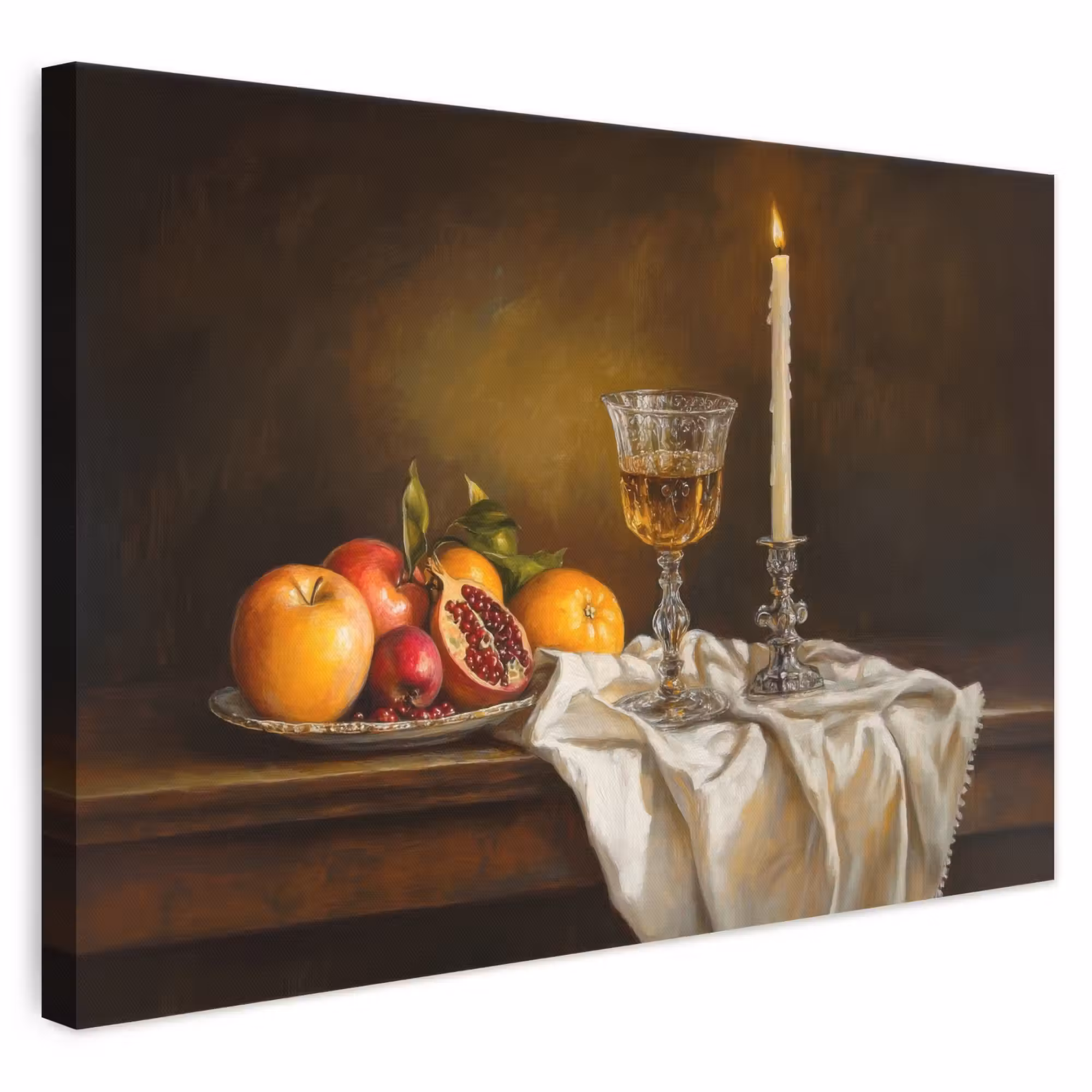 Leinwandbild - Obst - Stilleben - Wein - Kerze
