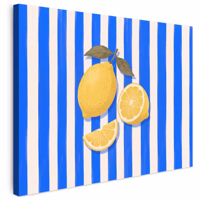 Leinwandbild - Obst – Zitrone – Sommer – Gelb – Blau
