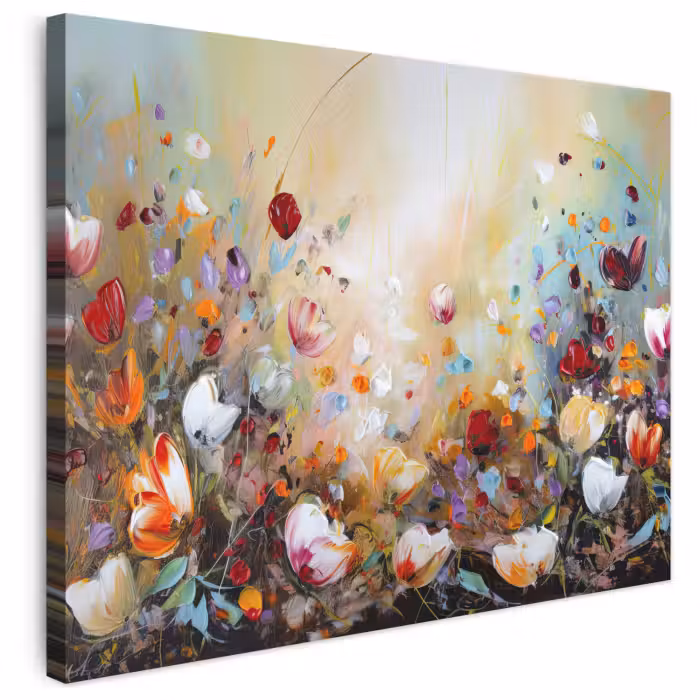 Leinwandbild - Ölfarben - Blumen - Farbenfroh - Natur