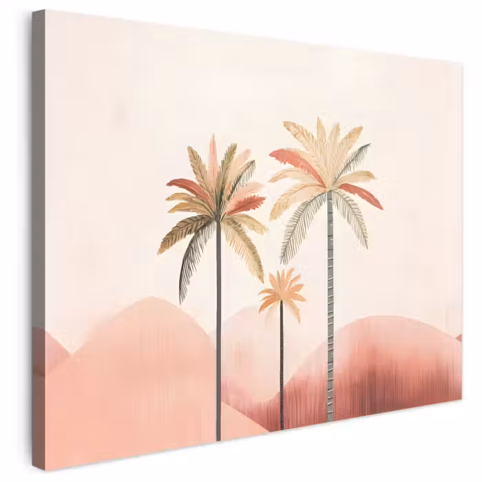 Leinwandbild - Palmen - Hügel - Minimalistisch - Zartrosa