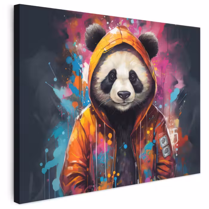 Leinwandbild - Panda - Jacke - Graffiti - Orange