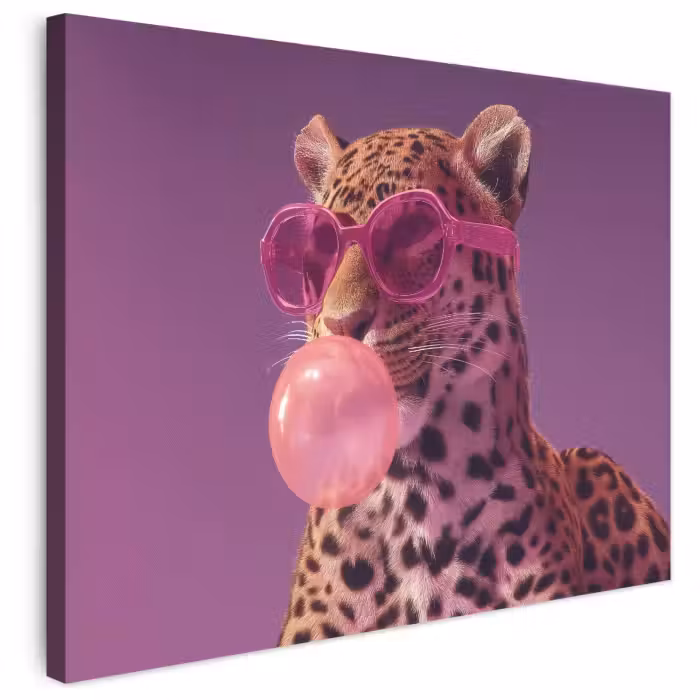 Leinwandbild - Panther - Sonnenbrille - Kaugummiblase - Rosa