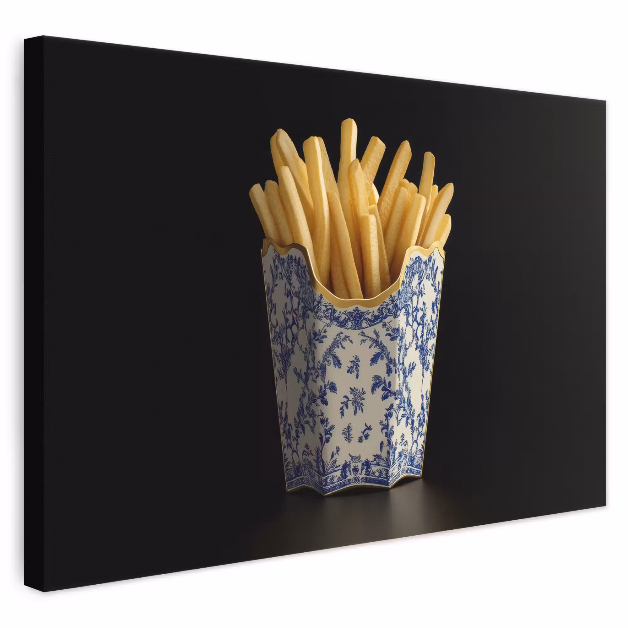 Leinwandbild - Pommes frites - Porzellan - Delfter Blau - Lebensmittel