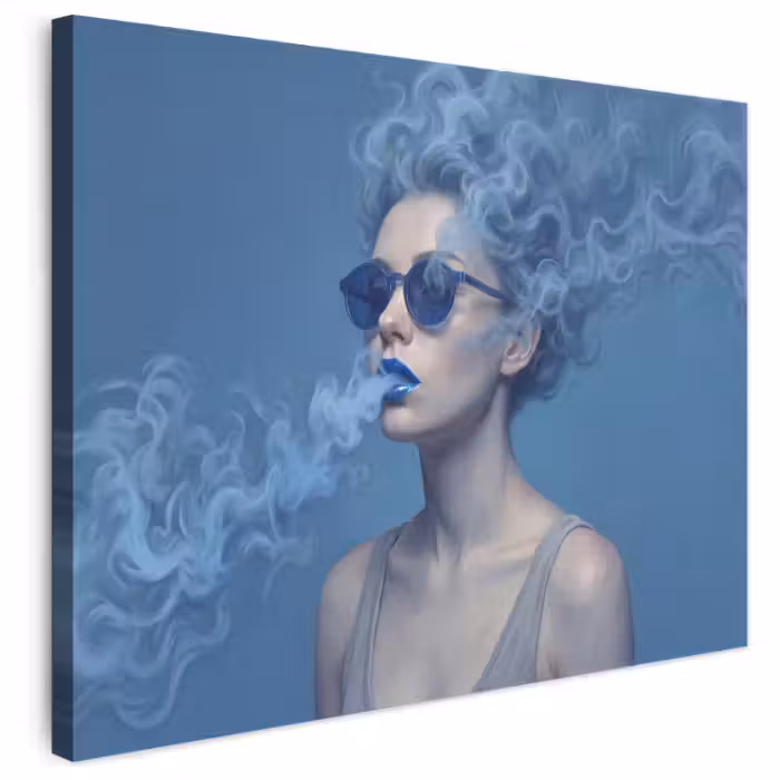 Leinwandbild - Porträt – Sonnenbrille – Rauch – Abstrakt – Blau