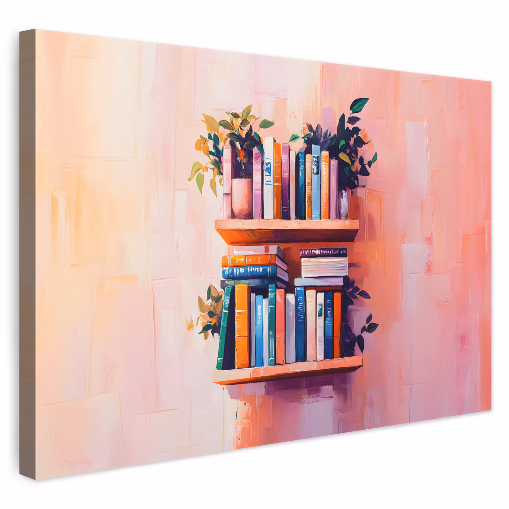 Leinwandbild - Regale - Bücher - Blätter