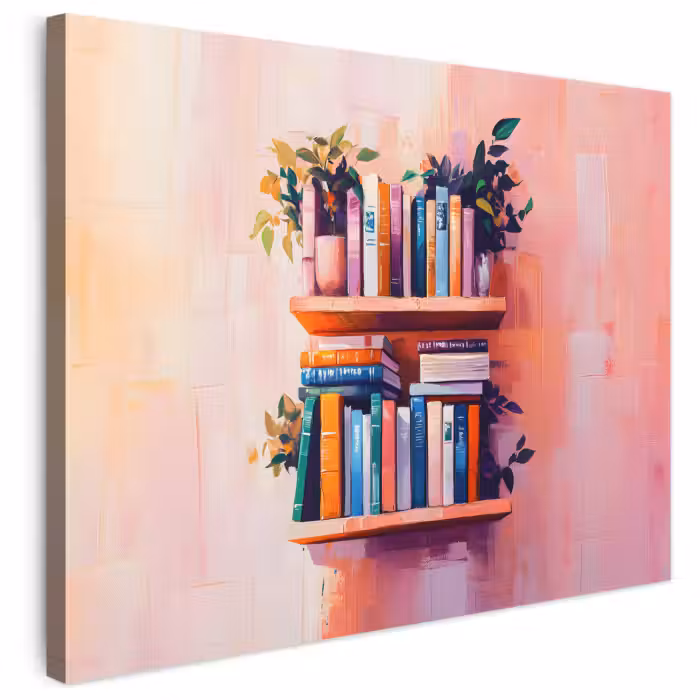 Leinwandbild - Regale - Bücher - Blätter