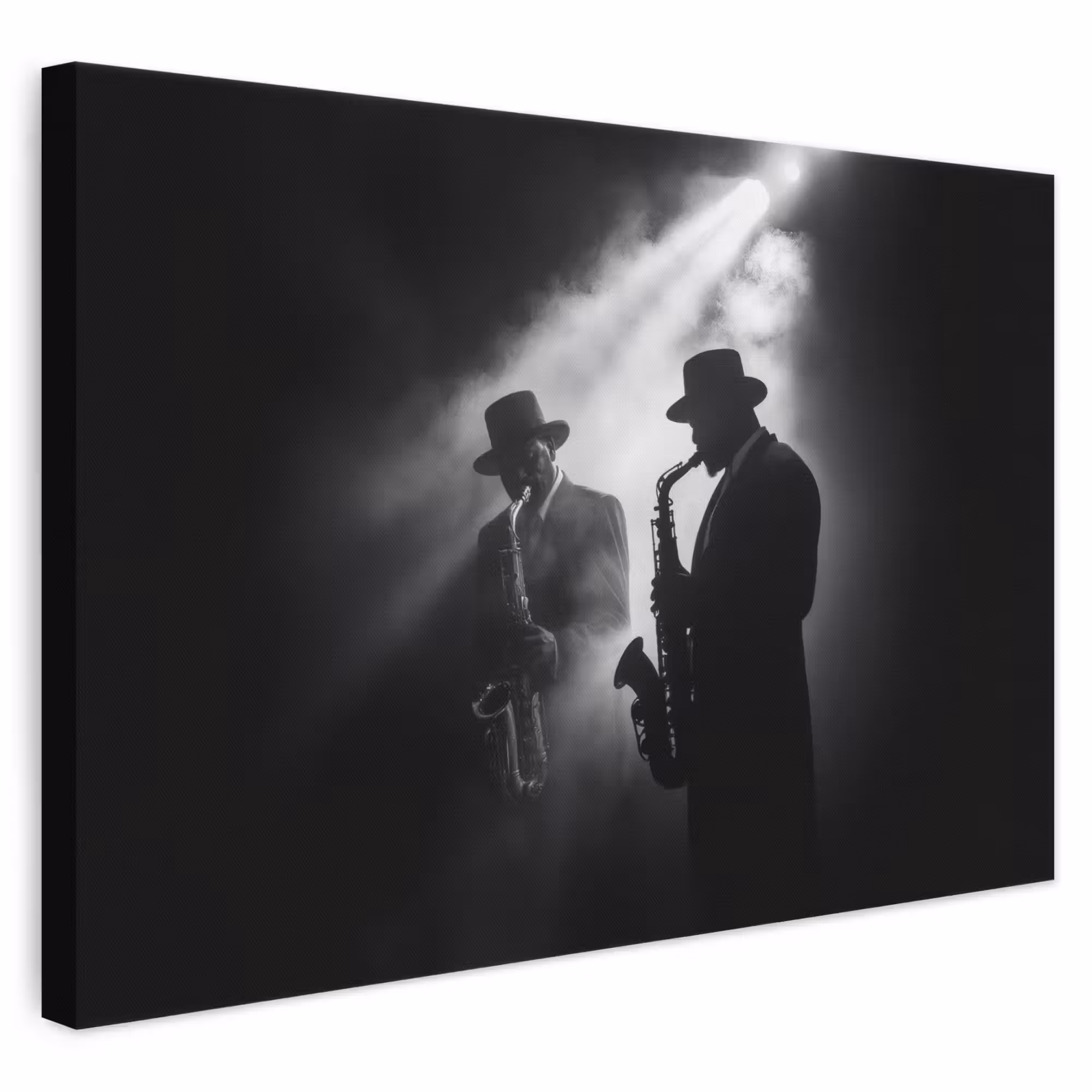 Leinwandbild - Saxophonisten - Hüte - Rauch - Licht
