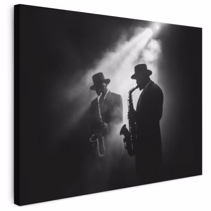 Leinwandbild - Saxophonisten - Hüte - Rauch - Licht