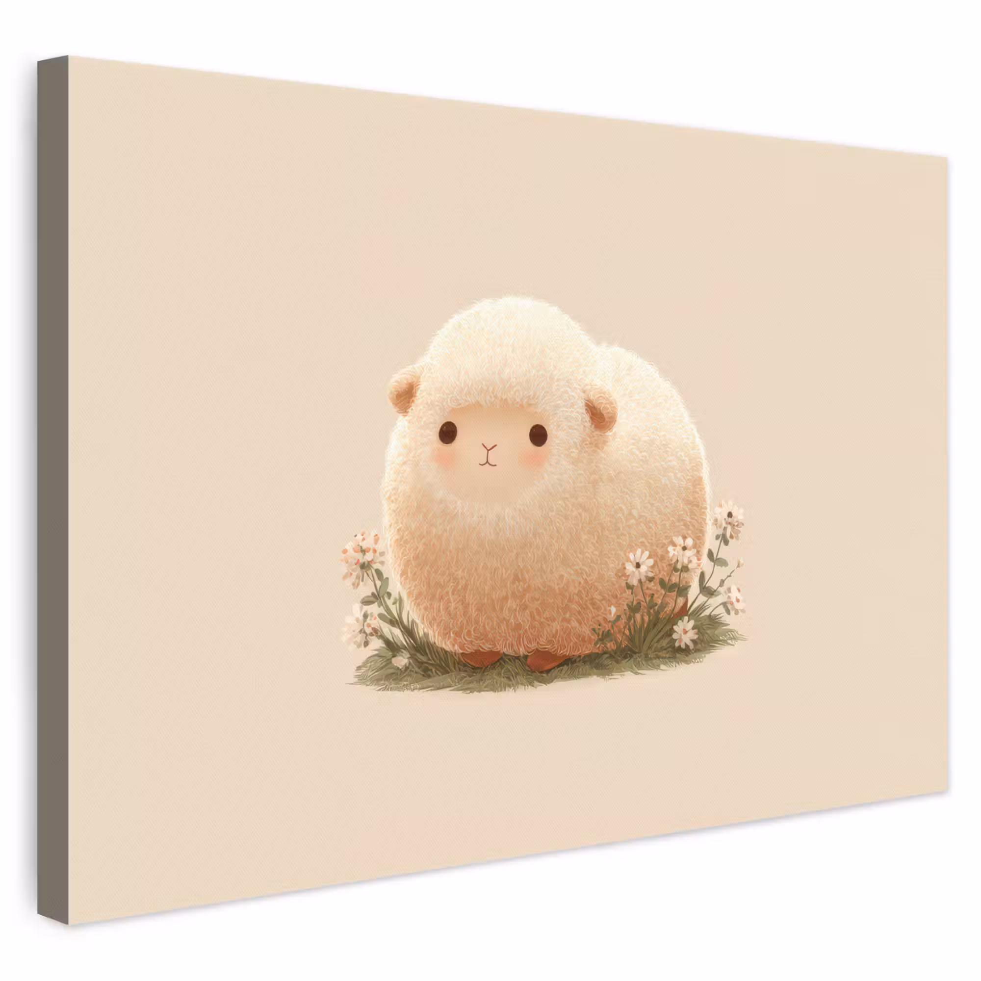 Leinwandbild - Schafe - Beige - Blumen