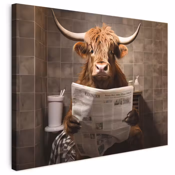 Leinwandbild - Schottische Highlander - Zeitung - Toilette